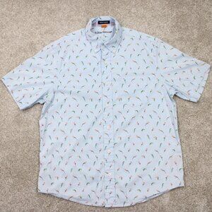 Tailor Vintage Luxe Performance AOP Shirt Mens‎ Medium Blue Parrots Print S/S